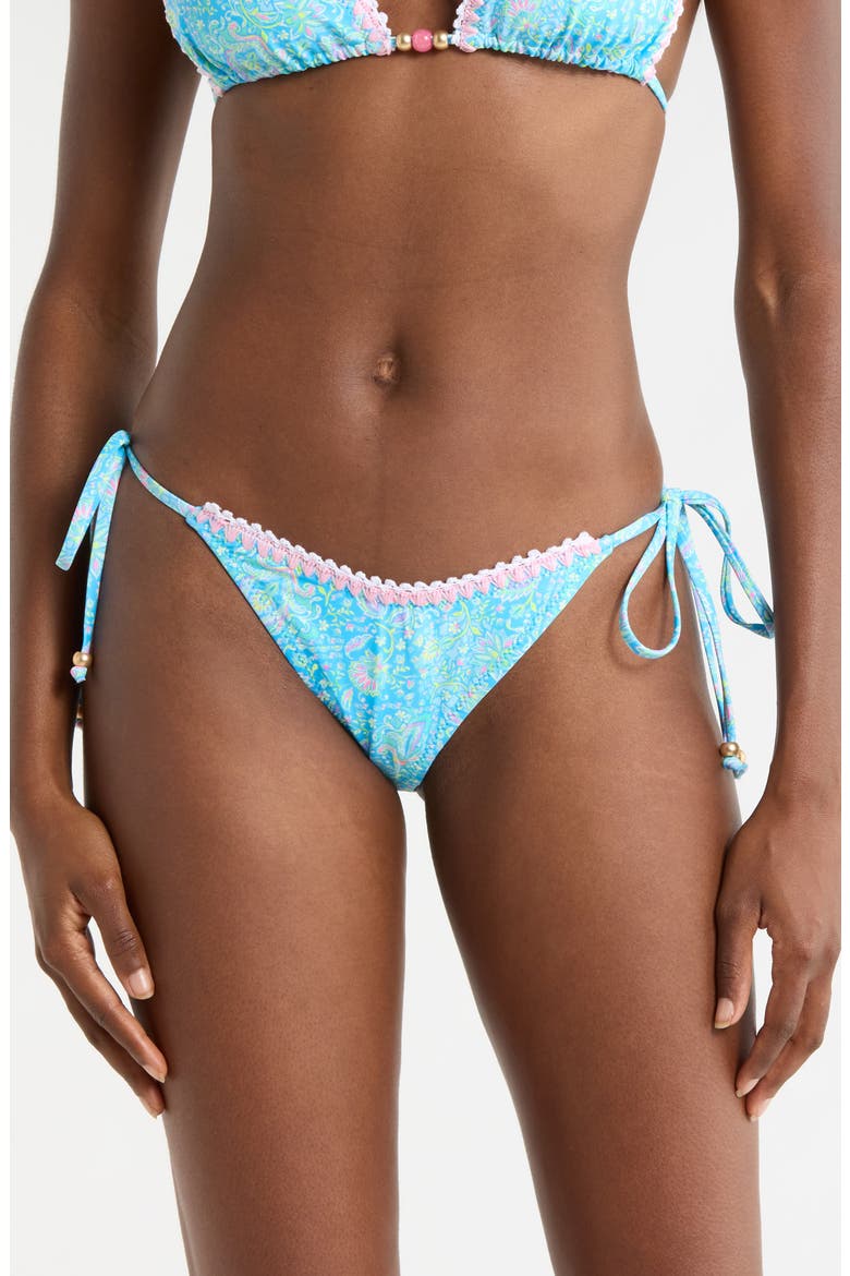 Blanket Stitch Embroidery Trim Tie Side Bikini Bottoms, Main, color, STARGAZE