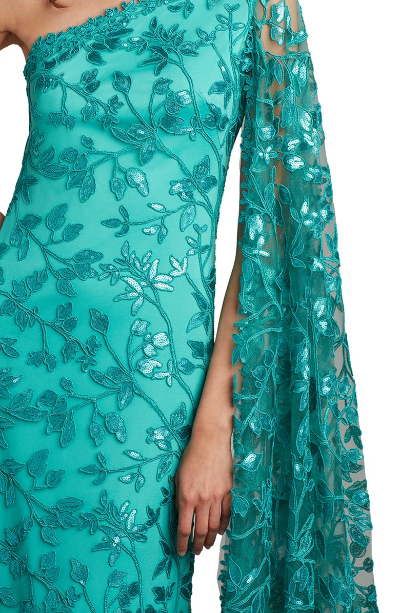 Tadashi Shoji Sequin Floral One-Shoulder Gown, Alternate, color,