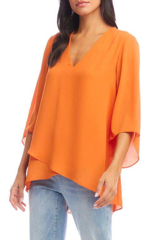Karen Kane Asymmetric Hem Crepe Top In Tangerine