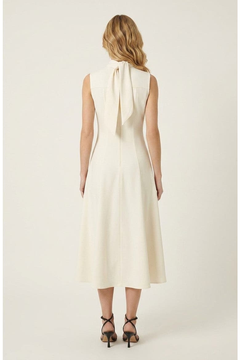 High Neck Sleeveless Tie Detail Midi Dress, Alternate, color, Beige