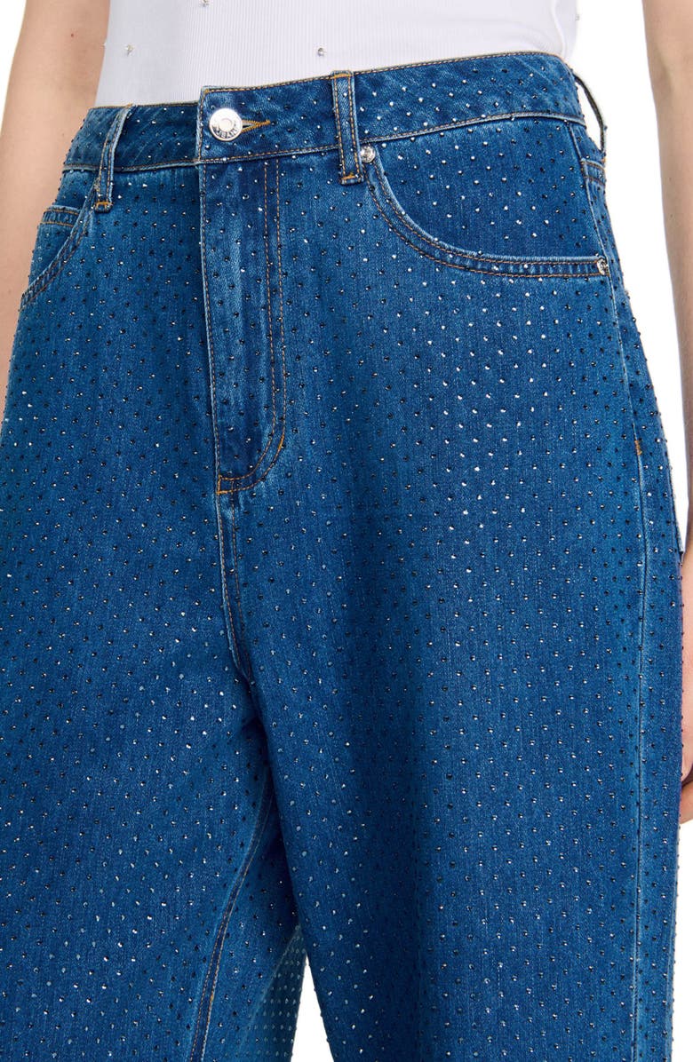 SANDRO Wide-leg rhinestone jeans, Alternate, color, 