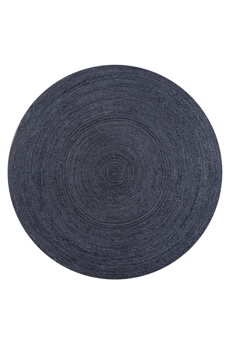 Zara Braided Coastal Cottage Round Jute Round Area Rug, Main, color, Navy