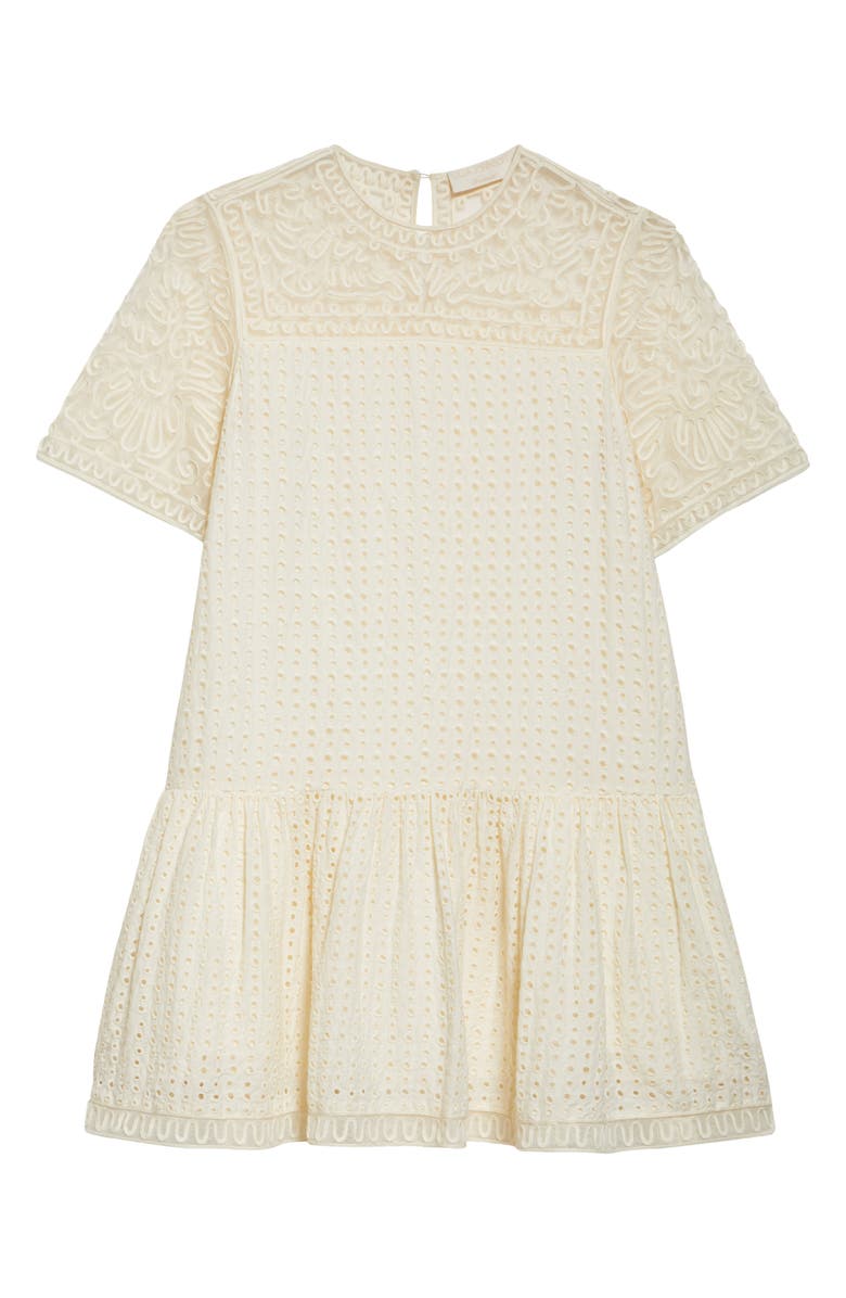 Ulla Johnson Gabi Soutache Lace Detail Cotton & Silk Eyelet Minidress, Alternate, color, Ivory