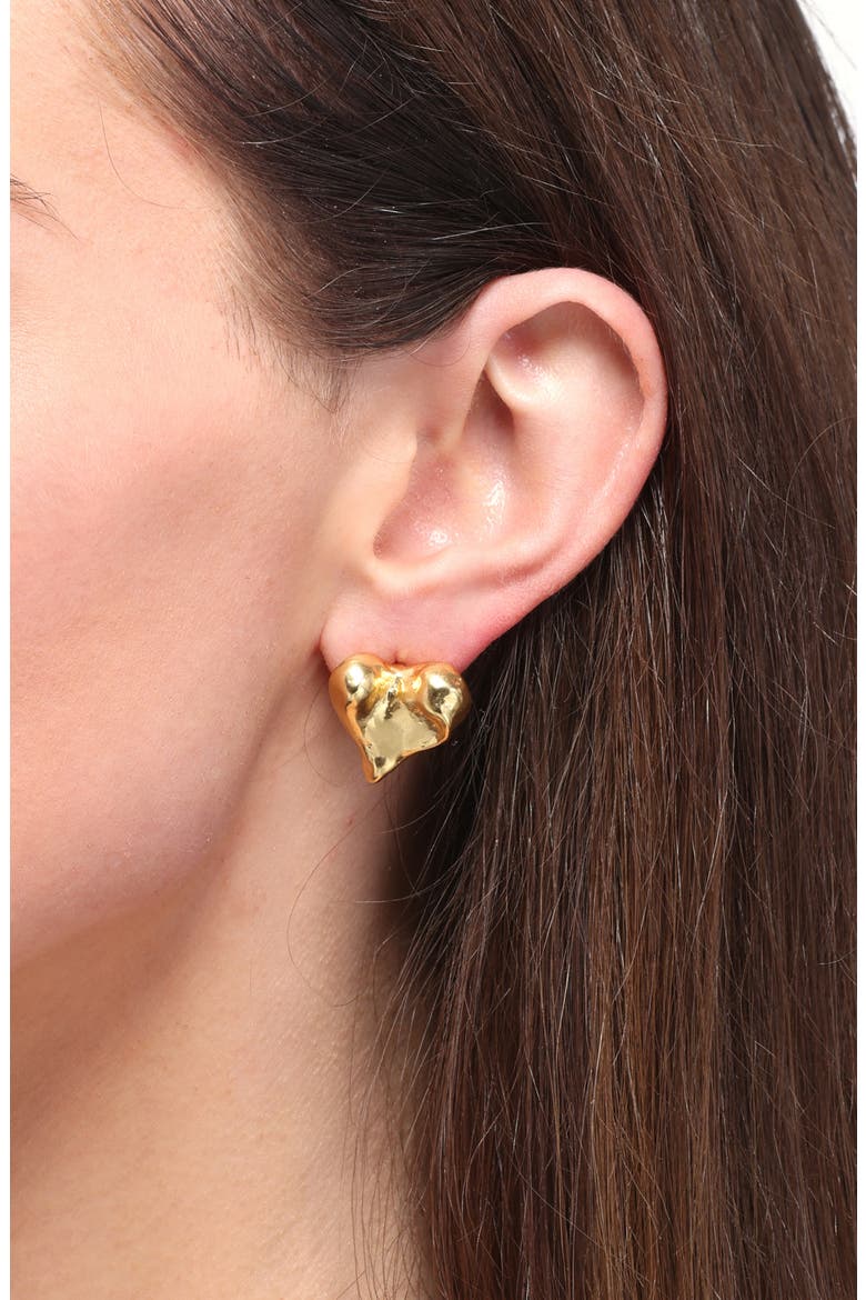 Molten Heart Stud Earrings, Alternate, color, GOLD