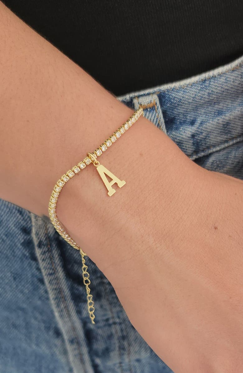 Adornia Initial Charm Tennis Bracelet, Alternate, color, Gold-A