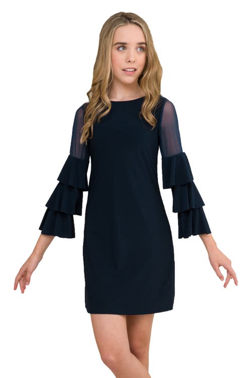 Un Deux Trois Tiered Sleeeve Dress In Navy