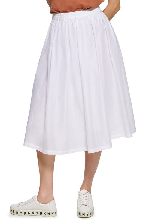 Cotton Pull-On Midi Skirt