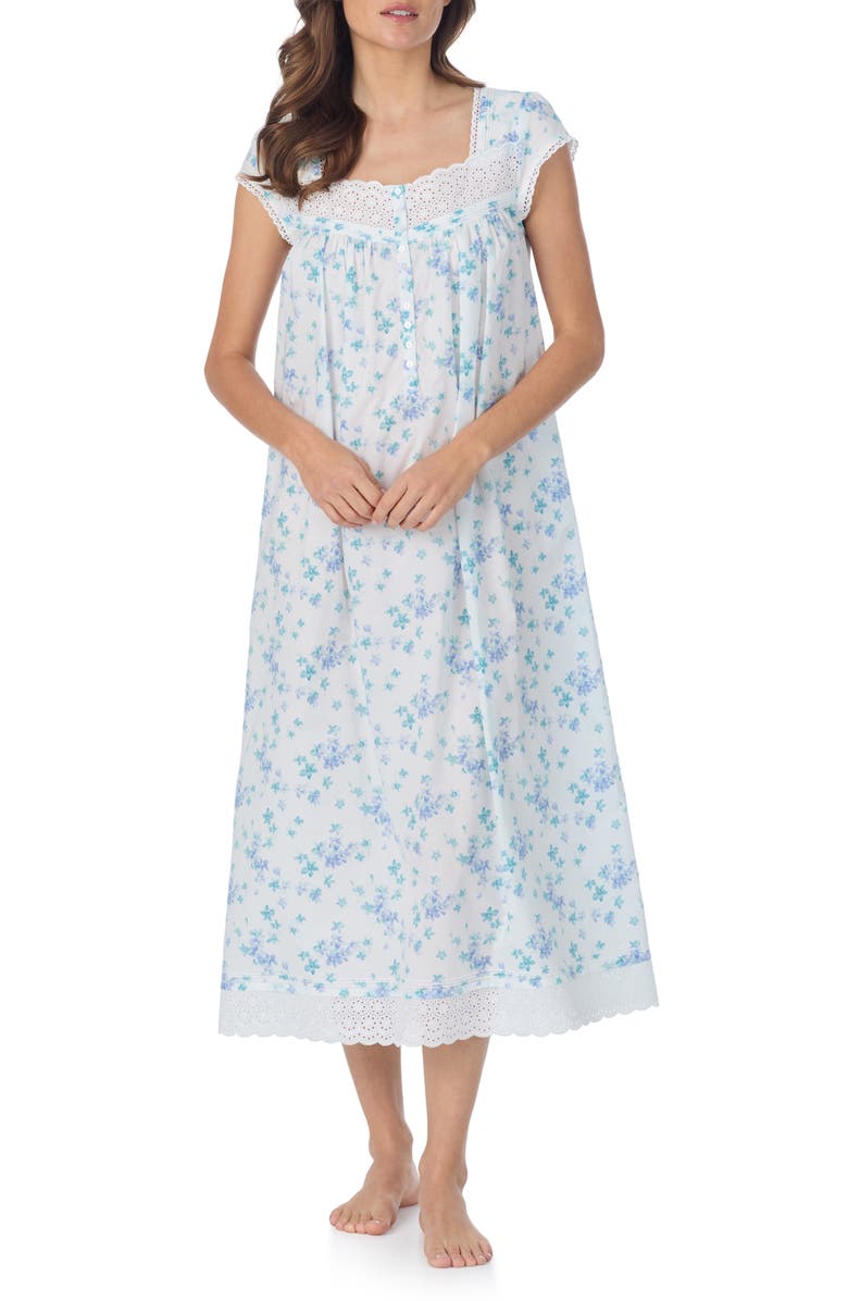 Eileen West Cotton Ballet Nightgown, Main, color, White/ Floral