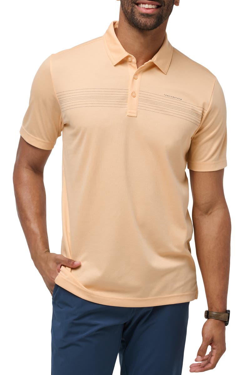 TravisMathew Cliff Driver Chest Stripe Piqué Polo, Main, color, Apricot