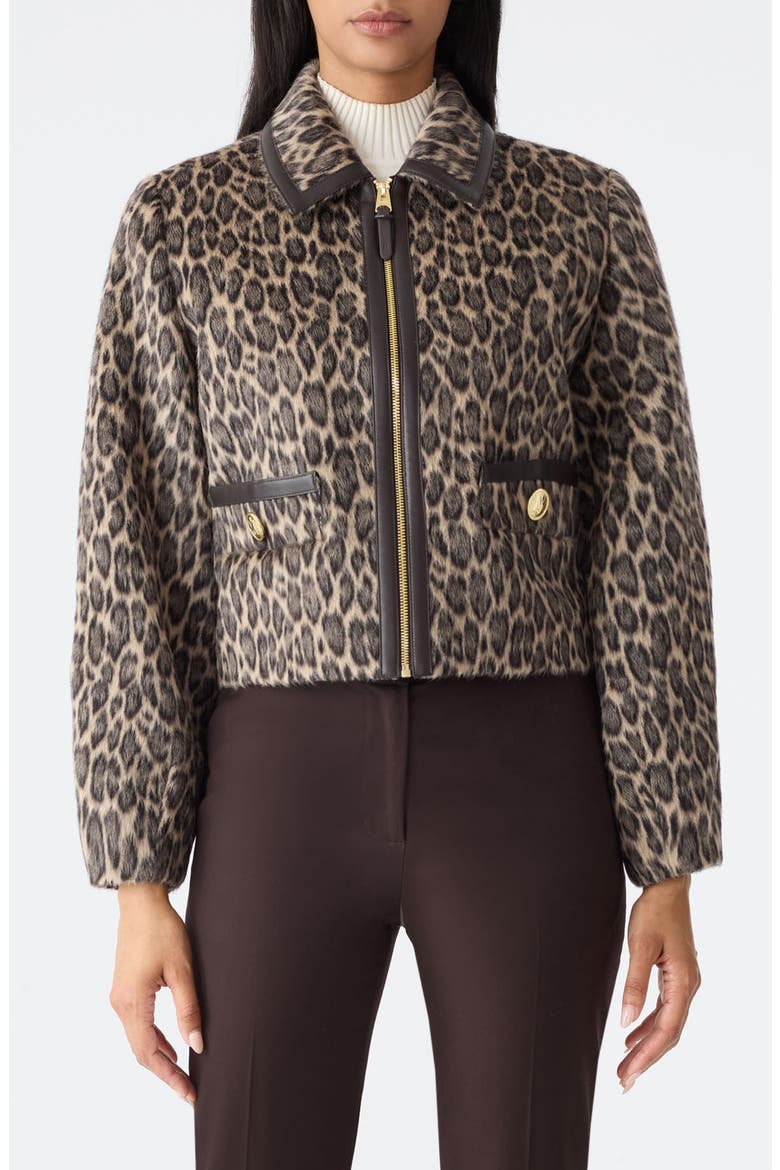 Lorah Leopard Print Wool & Alpaca Blend Crop Jacket, Main, color, LIGHT CAMEL MULTI