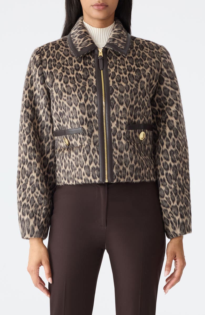 Mackage Lorah Leopard Print Wool & Alpaca Blend Crop Jacket, Main, color, Light Camel Multi