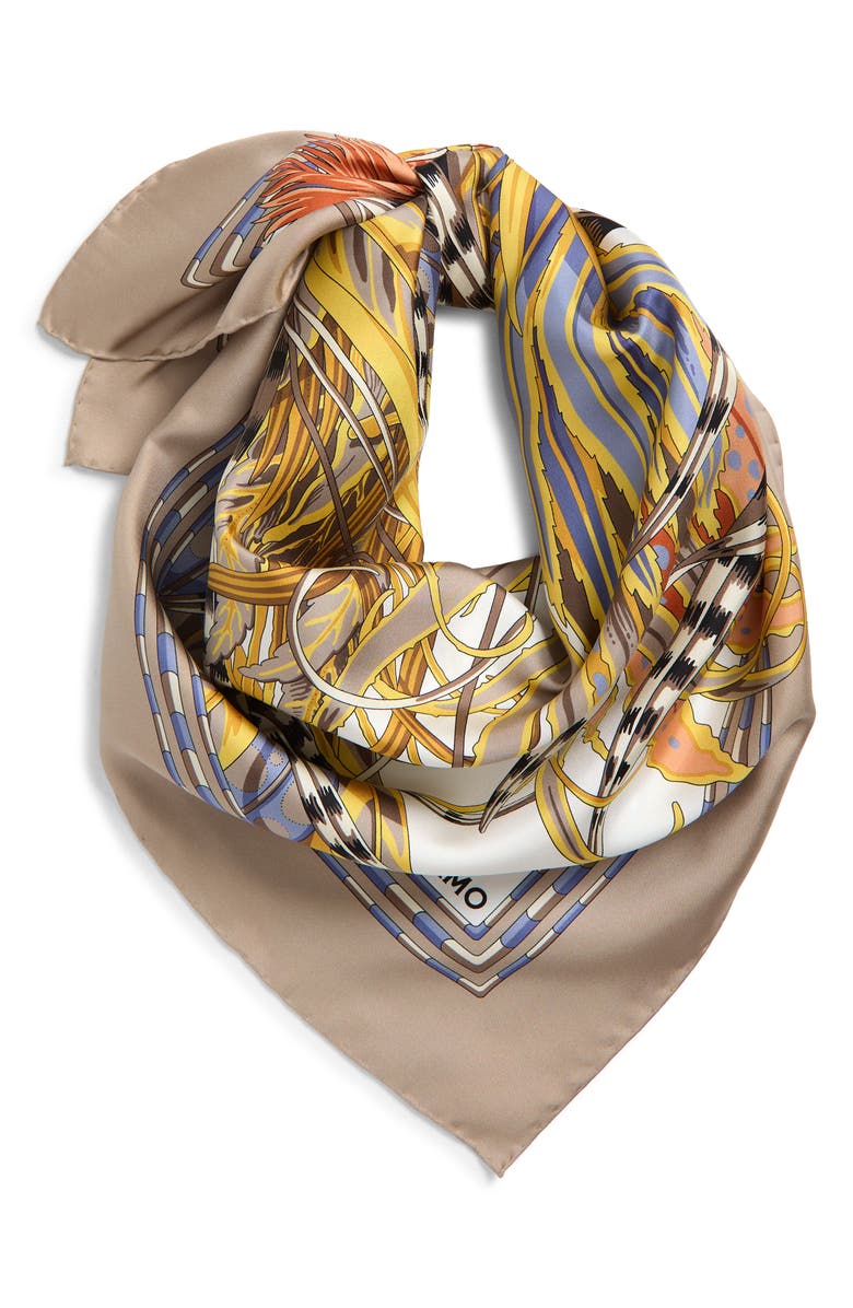 FERRAGAMO Rooster Print Silk Twill Scarf Scarf, Alternate, color, Avorio