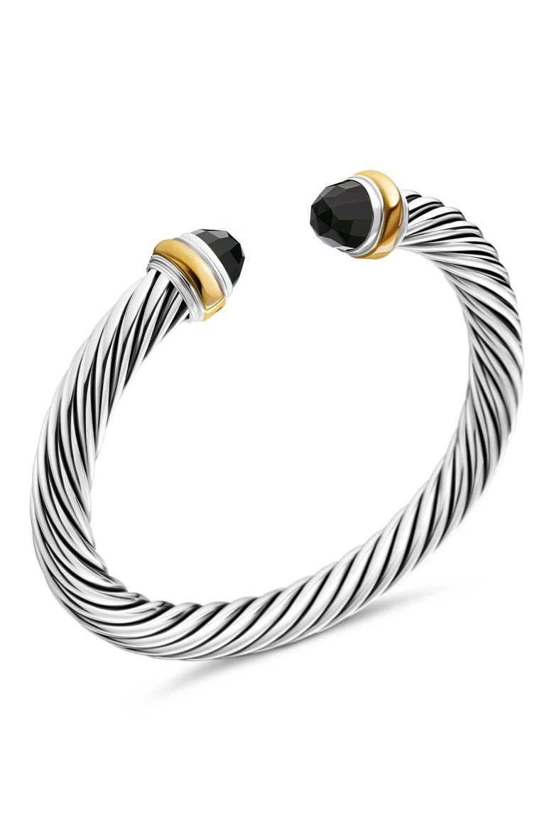 Classic Cable Bracelet in Sterling Silver with 14K Yellow Gold and Semiprecious Stones, 7mm, Alternate, color, BLACK ONYX