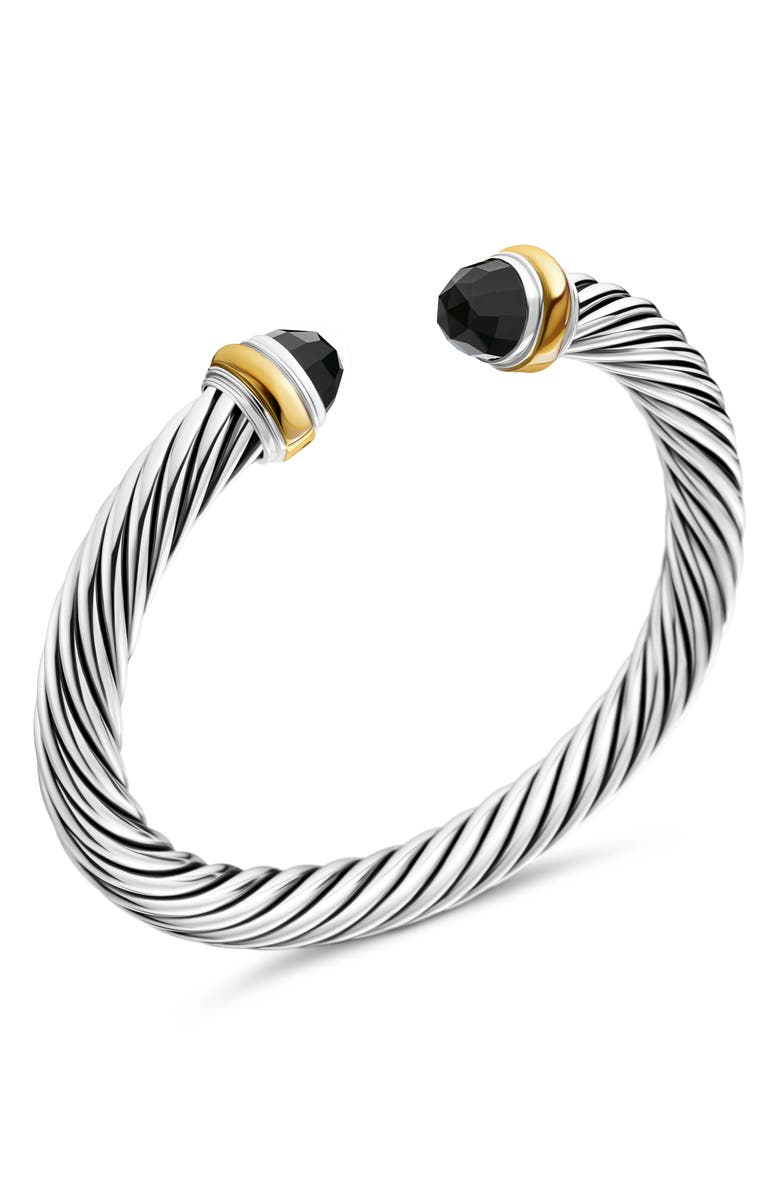 David Yurman Classic Cable Bracelet in Sterling Silver with 14K Yellow Gold and Semiprecious Stones, 7mm, Alternate, color, Black Onyx
