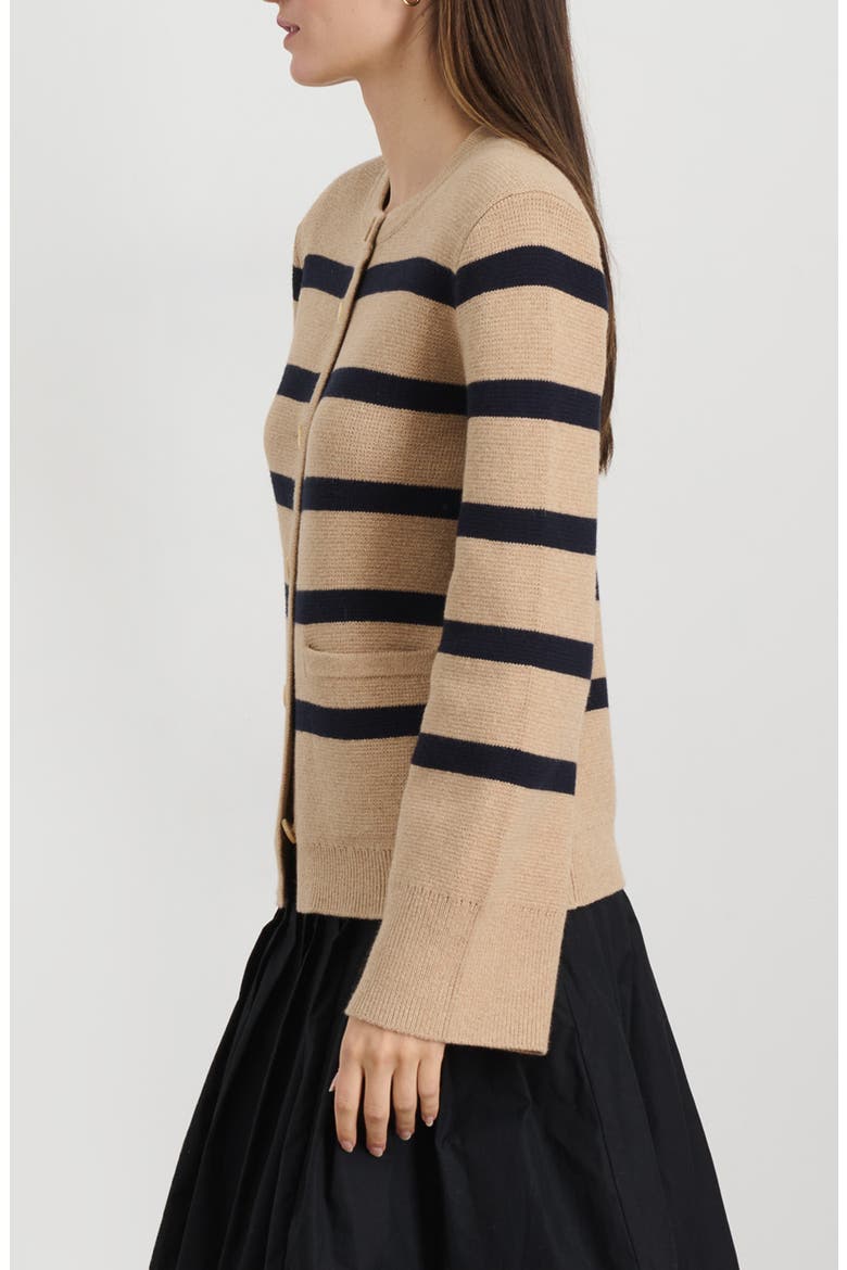 Provence Stripe Cotton & Cashmere Cardigan, Alternate, color, CORNSILK/ NAVY