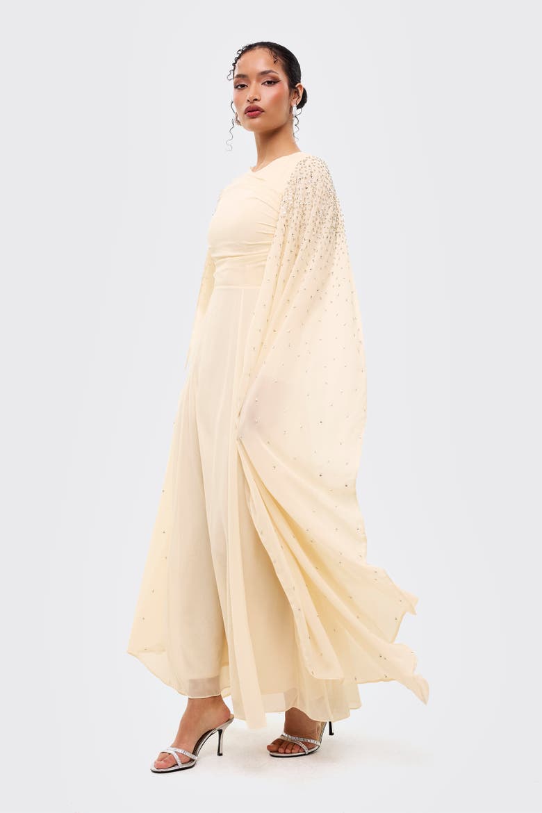 Modest Cape Embellished Sequins Maxi Dress, Alternate, color, CREAM