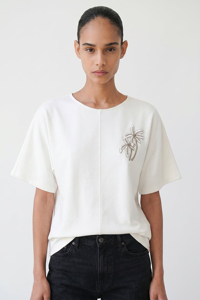 Christien Embroidered Knit Blouse, Alternate, color, Ecru