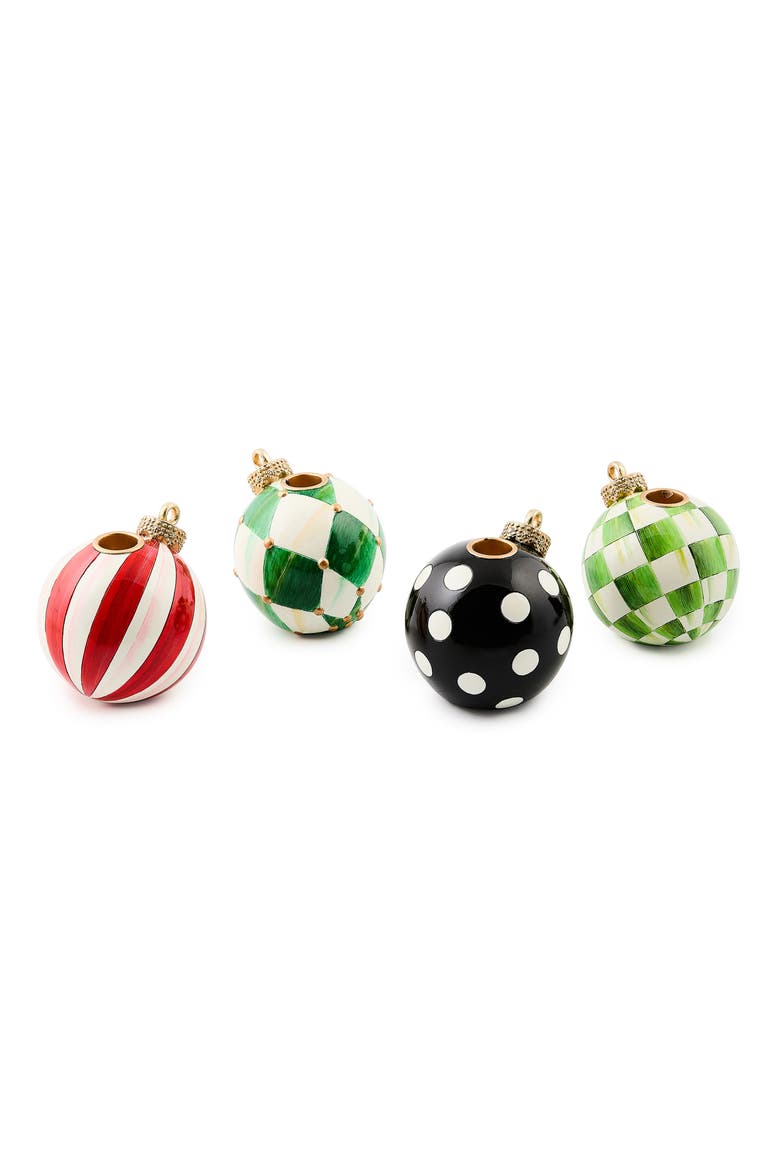 Check It Out Set of 4 Ornament Candleholders, Main, color, GREEN