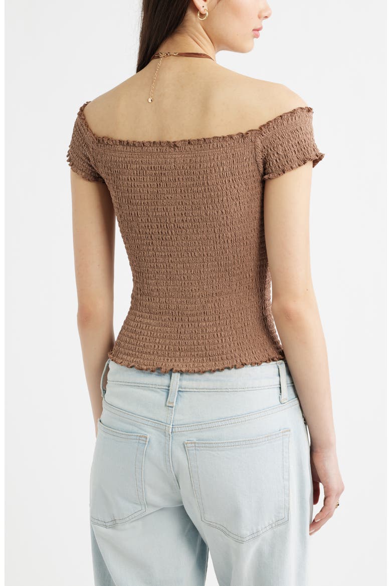 Off the Shoulder Smocked Top, Alternate, color, BROWN FRESCO