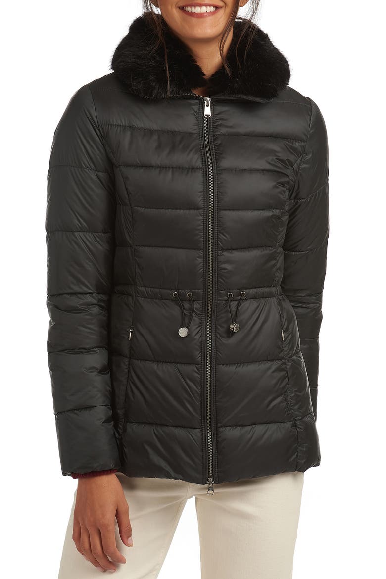 Angus Faux Fur Trim Puffer Jacket, Main, color, BLACK
