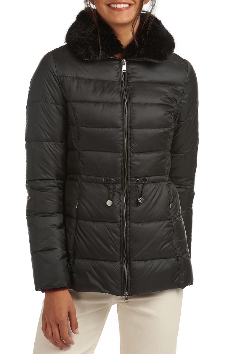 Barbour Angus Faux Fur Trim Puffer Jacket, Main, color,