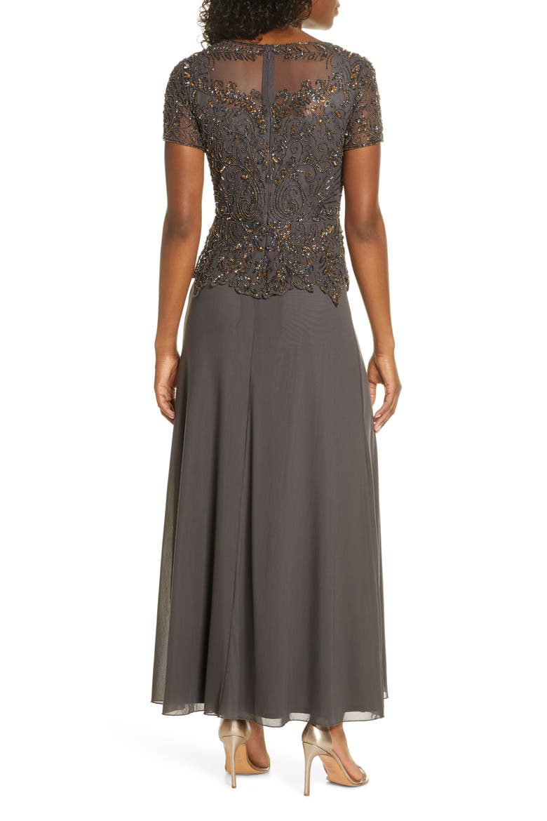 Embellished Mesh Bodice Evening Gown, Alternate, color, ASH