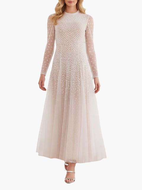 Sequin Cascade Round Neck Gown