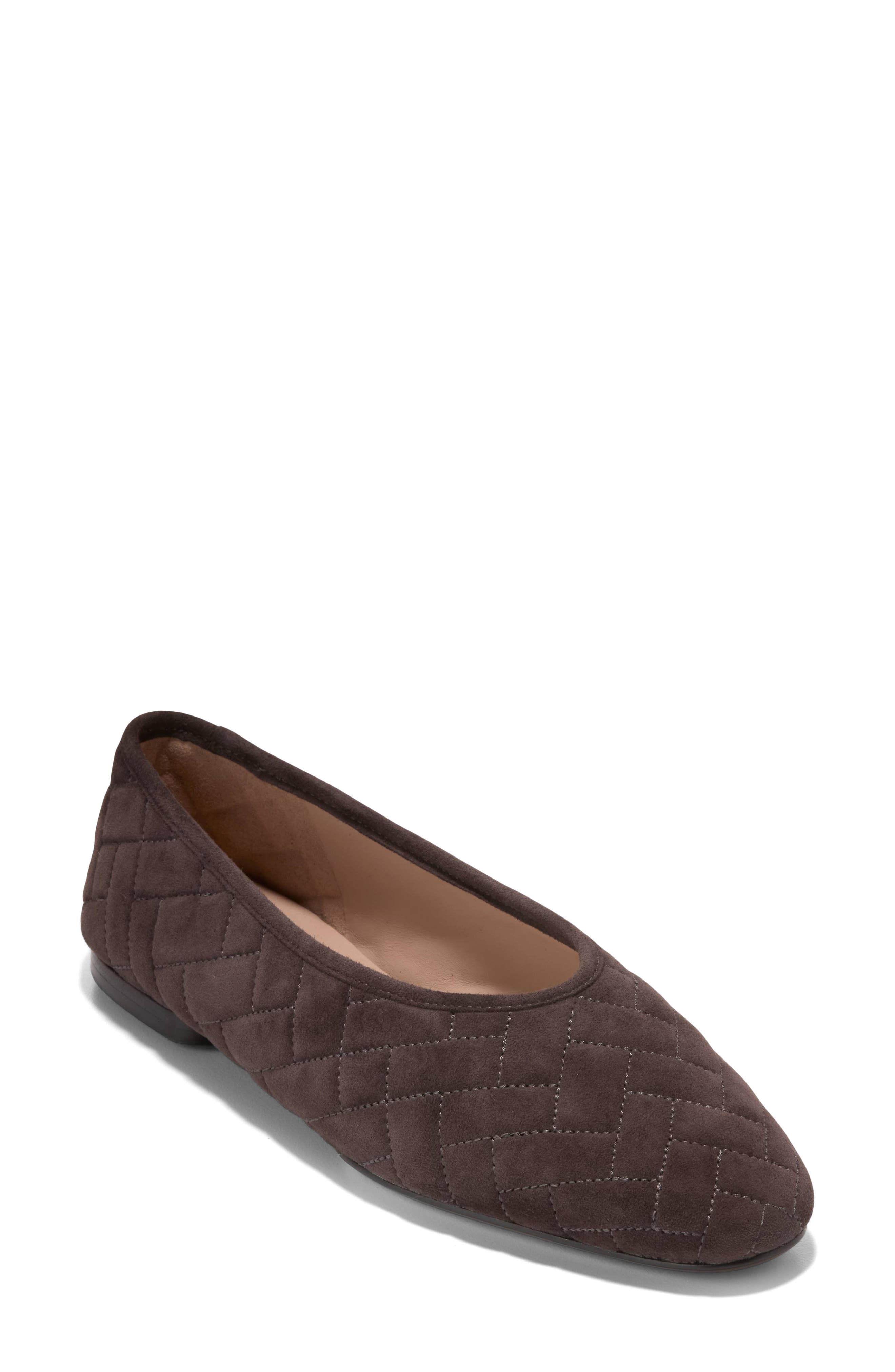 Jasleen Quilted Ballet Flat, Main, color, DARK CHOCOLATE QUILTED SUEDE