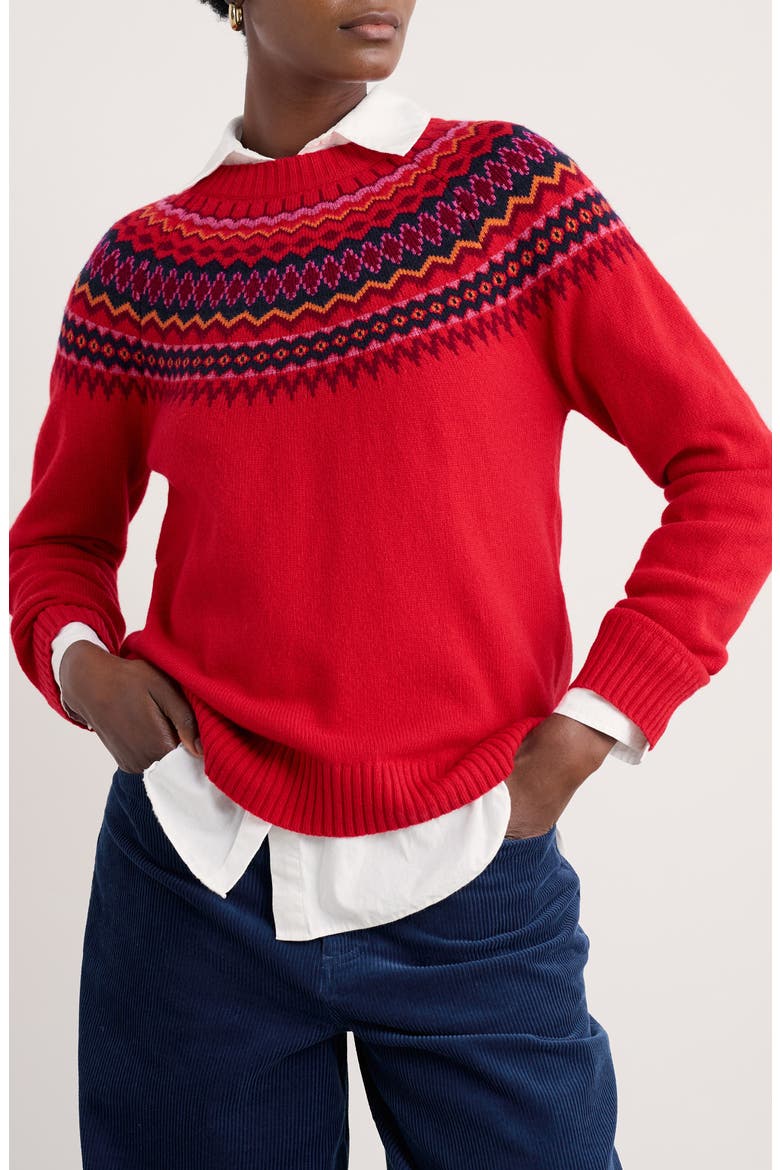 Gurnard's Head Fair Isle Lambswool Blend Crewneck Sweater, Main, color, KNIT WINDWARD CARMINE MULTI