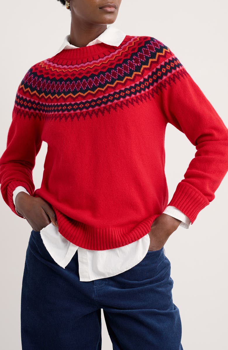 Seasalt Cornwall Gurnard's Head Fair Isle Lambswool Blend Crewneck Sweater, Main, color, Knit Windward Carmine Multi