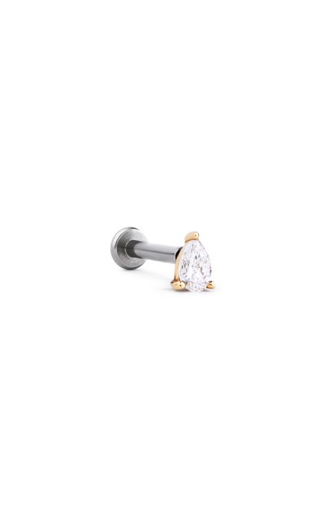 Solid Yellow Gold - Diamond Pear Flatback Single Stud