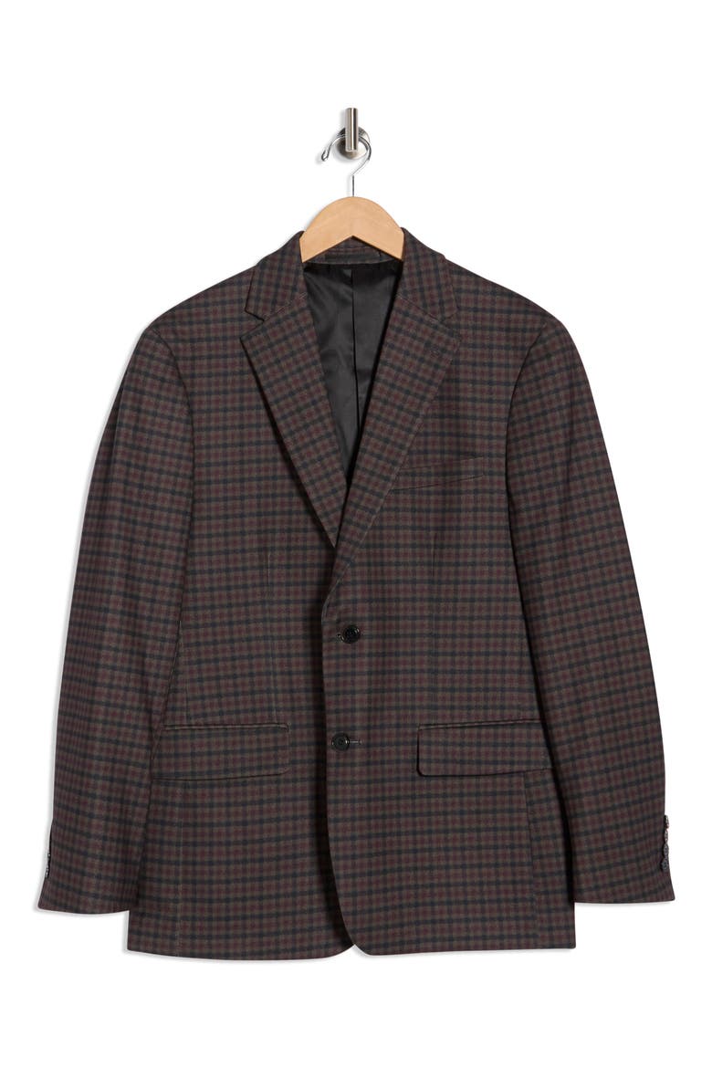 Slim Fit Plaid Stretch Knit Blazer, Alternate, color, BROWN