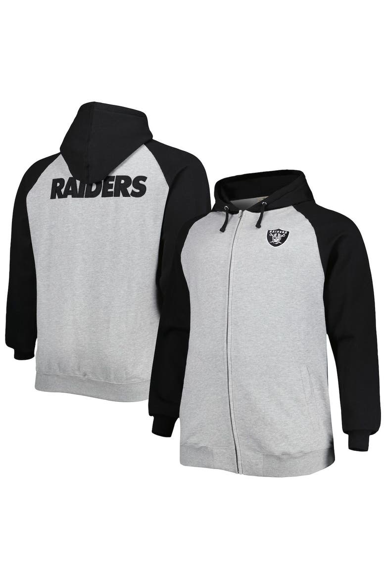 Men's Heather Gray Las Vegas Raiders Big & Tall Fleece Raglan Full-Zip Hoodie Jacket, Main, color, Heather Gray