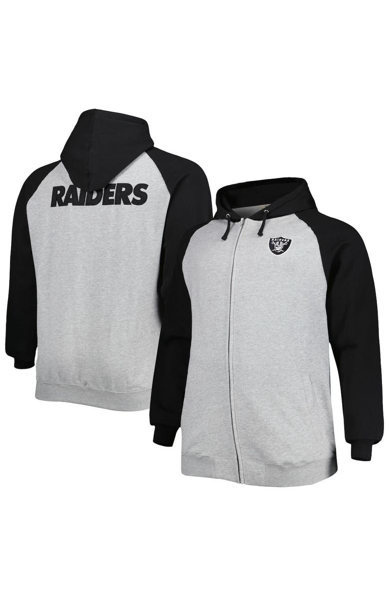 PROFILE Men's Heather Gray Las Vegas Raiders Big & Tall Fleece Raglan Full-Zip Hoodie Jacket, Main, color,