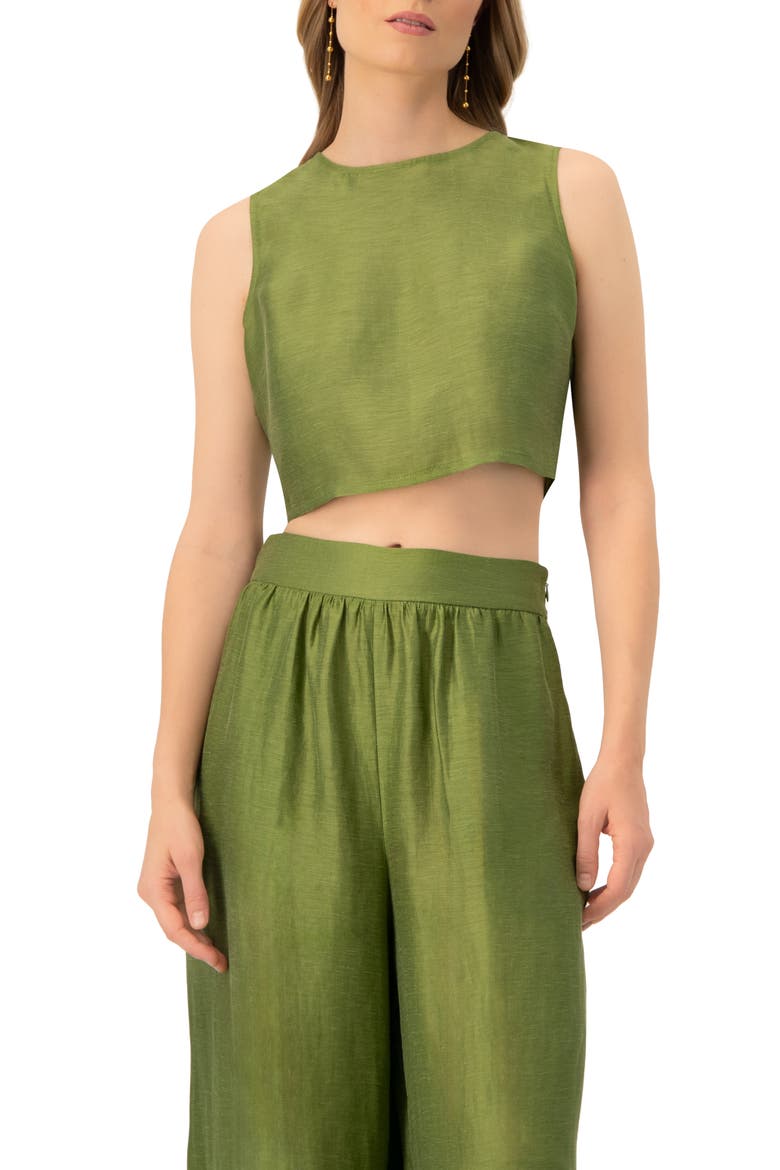 Sleeveless Cropped Linen Top, Main, color, Green