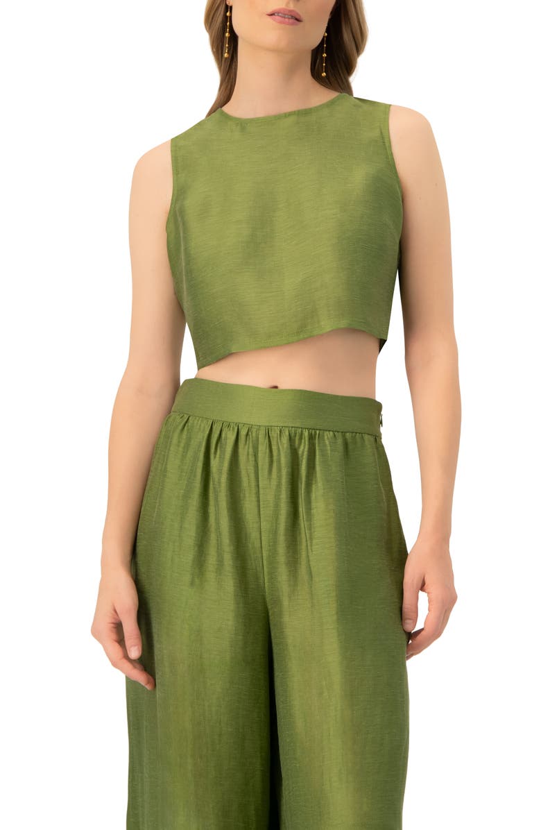 IVONNE Sleeveless Cropped Linen Top, Main, color, Green