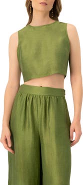 IVONNE Sleeveless Cropped Linen Top