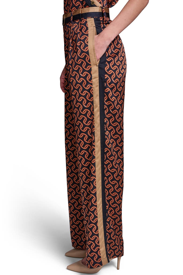Geo Print Side Stripe Belted Pants, Alternate, color, MIDNIGHT NAVY/ SIENA