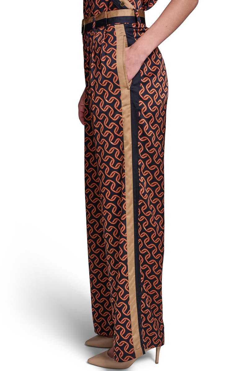 KARL LAGERFELD PARIS Geo Print Side Stripe Belted Pants, Alternate, color, Midnight Navy/ Siena