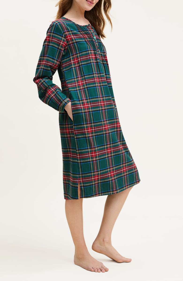 Petite Plume Beatrice Cotton Twill Nightgown, Alternate, color, Green