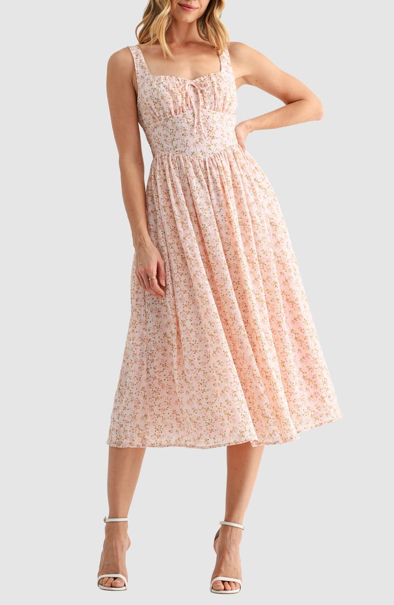 All in Favor Corset Midi Sundress, Alternate, color, Blush Ditsy