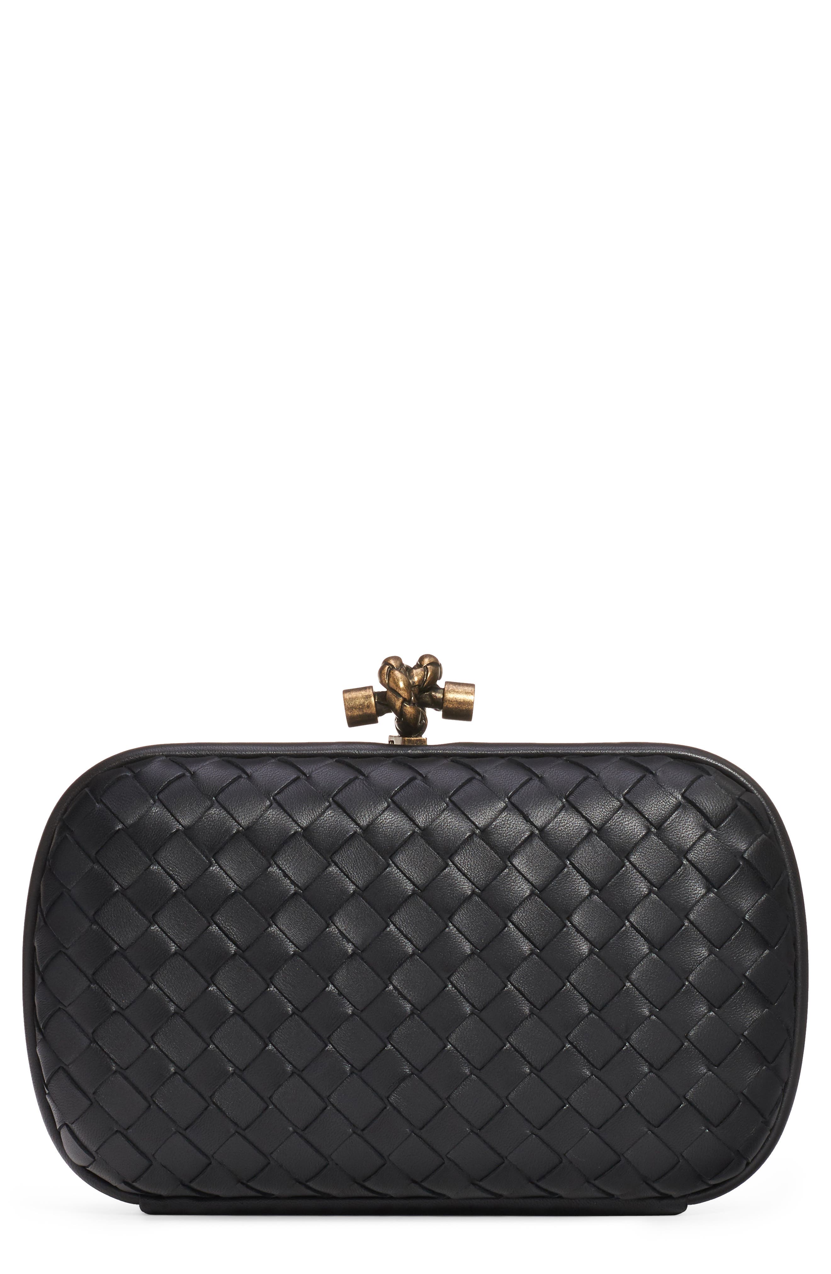 Intrecciato Leather Knot Clutch, Main, color, NERO/ NERO