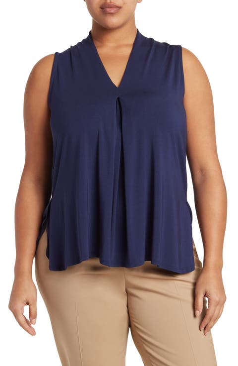 'Aryn' Sleeveless V-Neck Jersey Top (Plus Size)