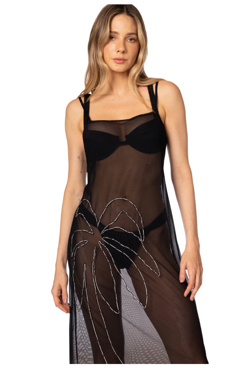 KIBYS Ancestral Lines Gio Sheer Palm Beach Dress, Alternate, color, Black