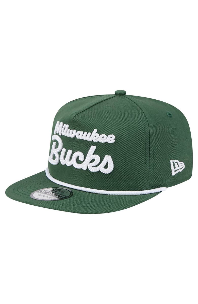 New Era Men's New Era Hunter Green Milwaukee Bucks Team Text Golfer Snapback Hat, Alternate, color, Hunter Green