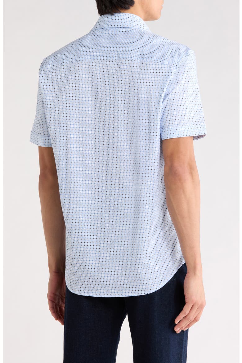 Micro Dot Print Stretch Cotton Short Sleeve Button-Up Shirt, Alternate, color, WHITE/BLUE