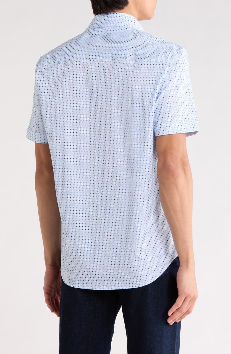 Bugatchi Micro Dot Print Stretch Cotton Short Sleeve Button-Up Shirt, Alternate, color, White/Blue