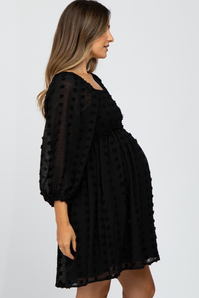 Textured Dot Smocked Square Neck Chiffon Dress, Alternate, color, Black