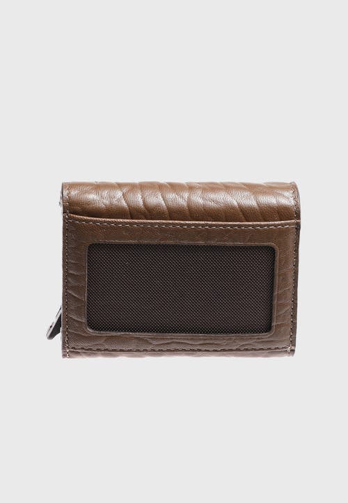 Furniq Uk Leather Elephant Pattern Snap Closure Wallet And Card Holder In Brown