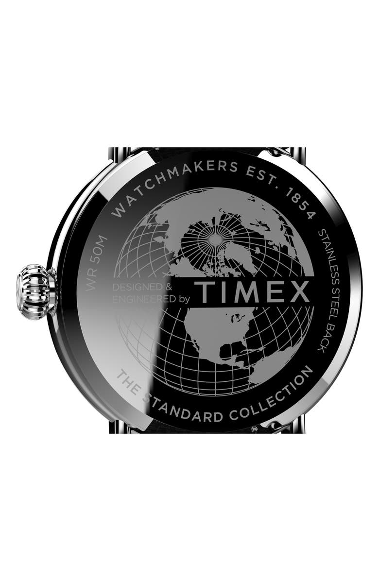Timex<sup>®</sup> Standard Leather Strap Watch, 40mm, Alternate, color, Silver/ Black/ Black